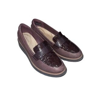 Clarks Womens Sharon Gracie Red Burgundy Intrest Leather Loafers Shoes 6.5 M